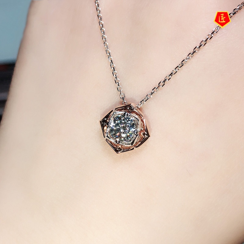 [Ready Stock]Creative Two-Color Rose Inlaid Diamond Pendant