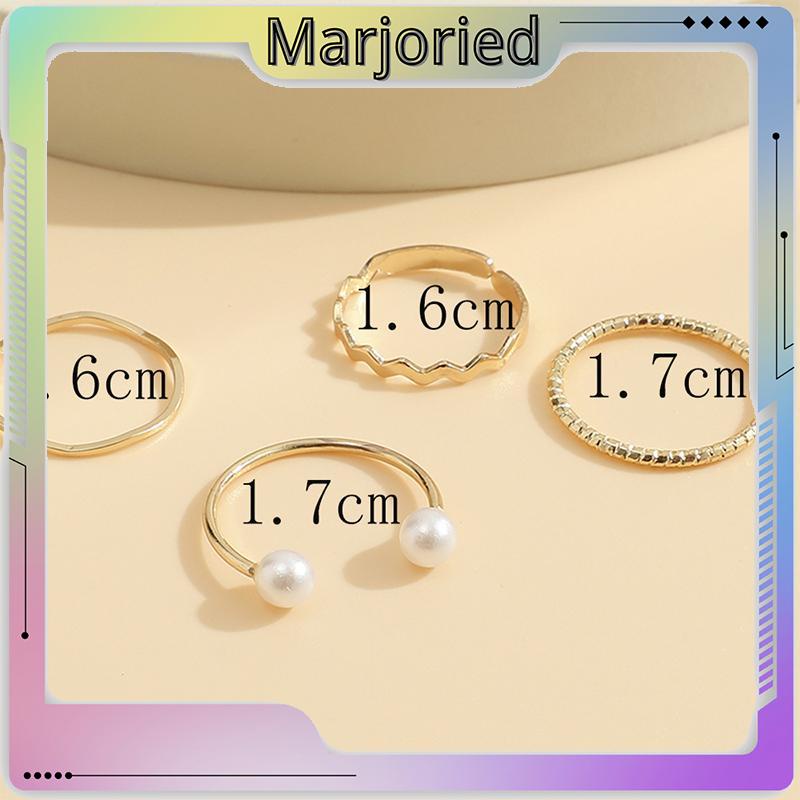 4 Pcs/set Korea Cincin Emas Untuk Wanita Sederhana Mutiara Elegan Cincin Set Dapat Disesuaikan Terbuka Perhiasan Hadiah-MJD