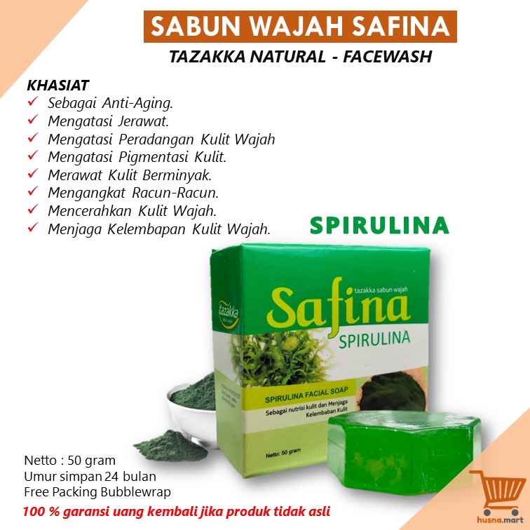 Sabun Wajah Ekstrak Spirulina - SAFINA - Pembersih Muka Herbal Tazakka 50 gr Facial Wash