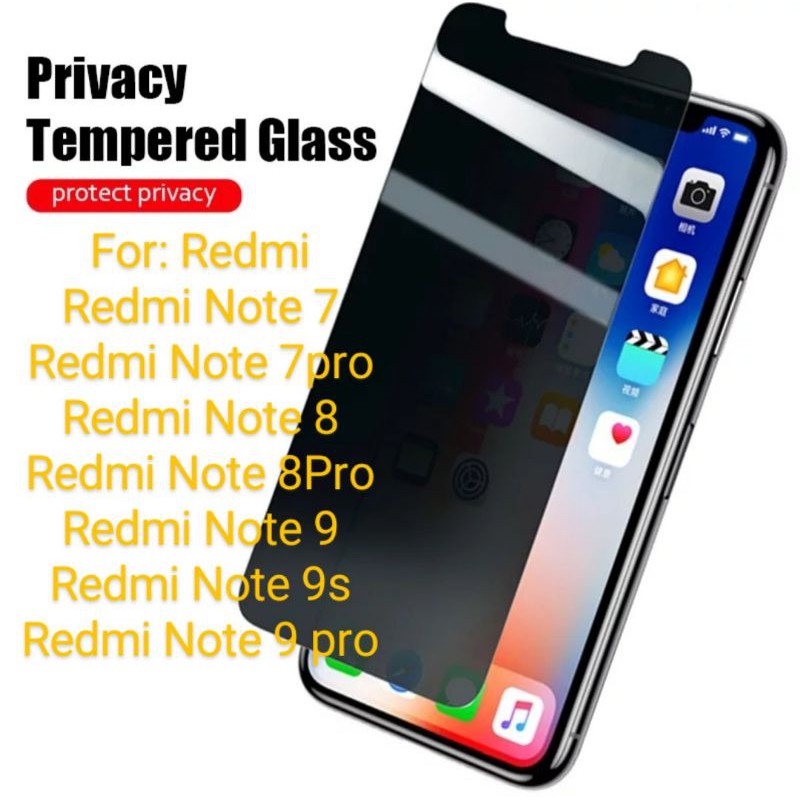 Redmi Note 7 Pro 8 Pro 9 S pro Antigores Tempered Glass Spy TG Screen Guard protector privacy