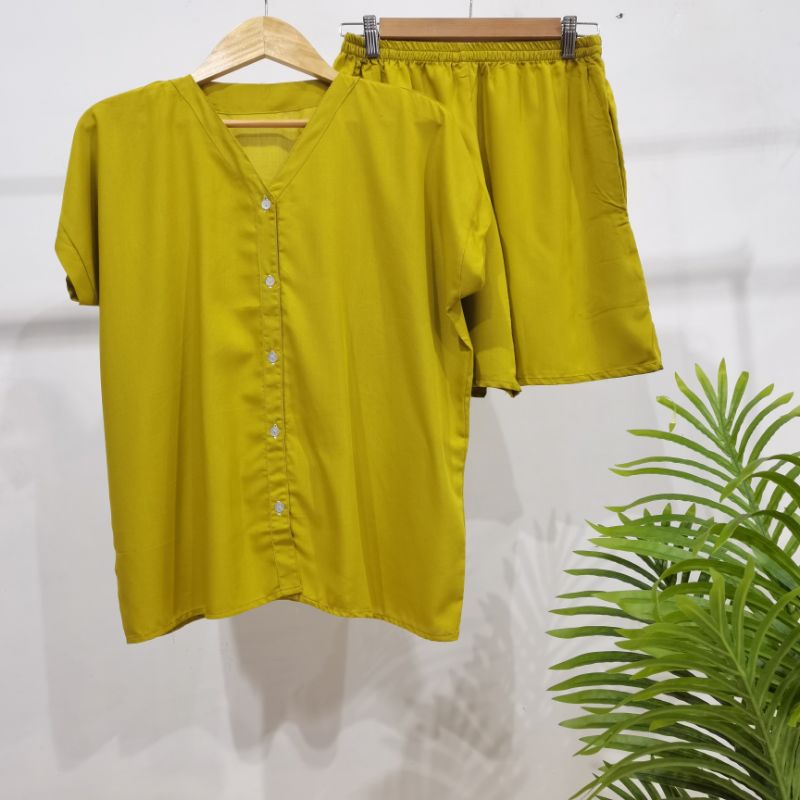 PIYAMA KANCING PENDEK HITS PIYAMA KANCIBG BUSUI | PIYAMA RAYON | HOMEWEAR-PDNK LEMON