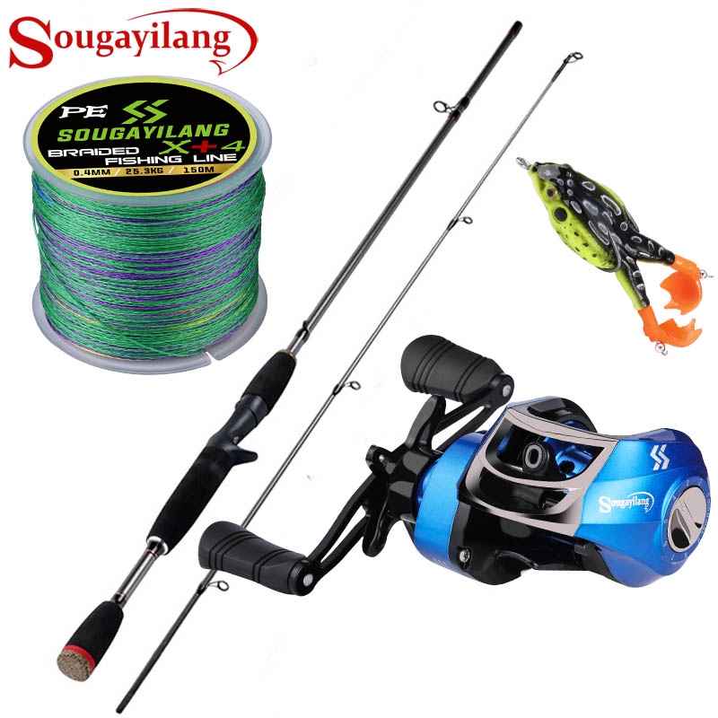 Sougayilang 1.8M Fishing Rod 18+1BB Fishing Reel Casting Set dengan 150M PE Brided Fishing Line Lifelike Fishing Lure Soft Bait Baitcasting Set