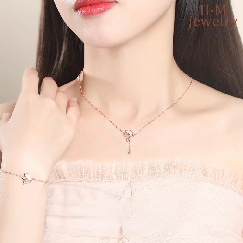 Kalung Rantai Sterling Silver 925 Dengan Liontin Lumba-Lumba Kecil Untuk Wanita