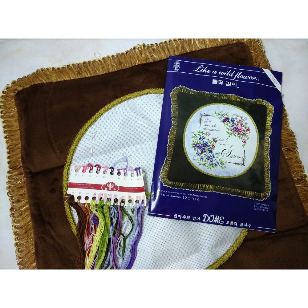 Paket Sulam Kristik Sarung Bantal DOME 120104 Wild Flower Bunga