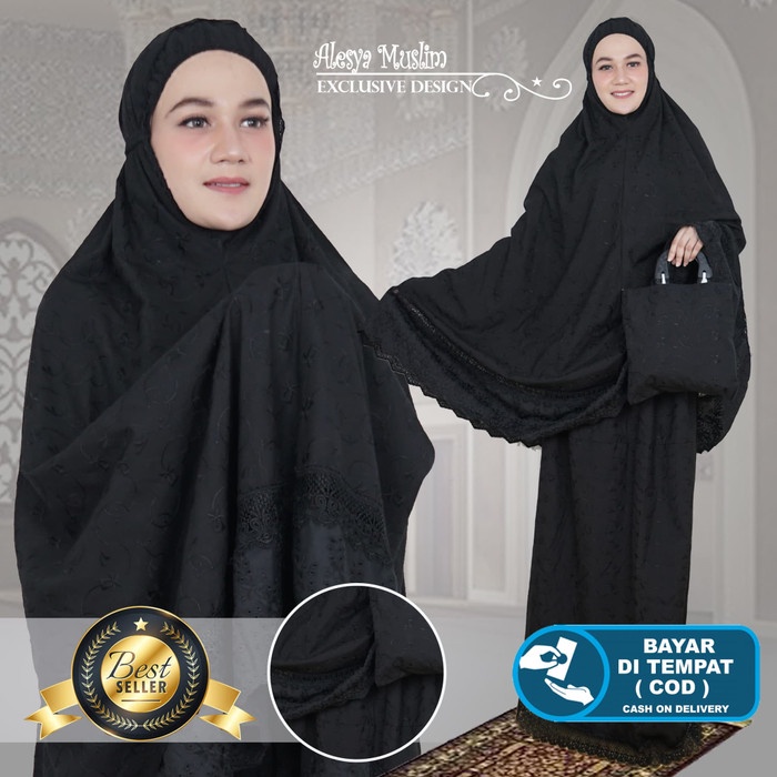 mukena katun paris paris hitam renda original remple katun terbaru - Hitam