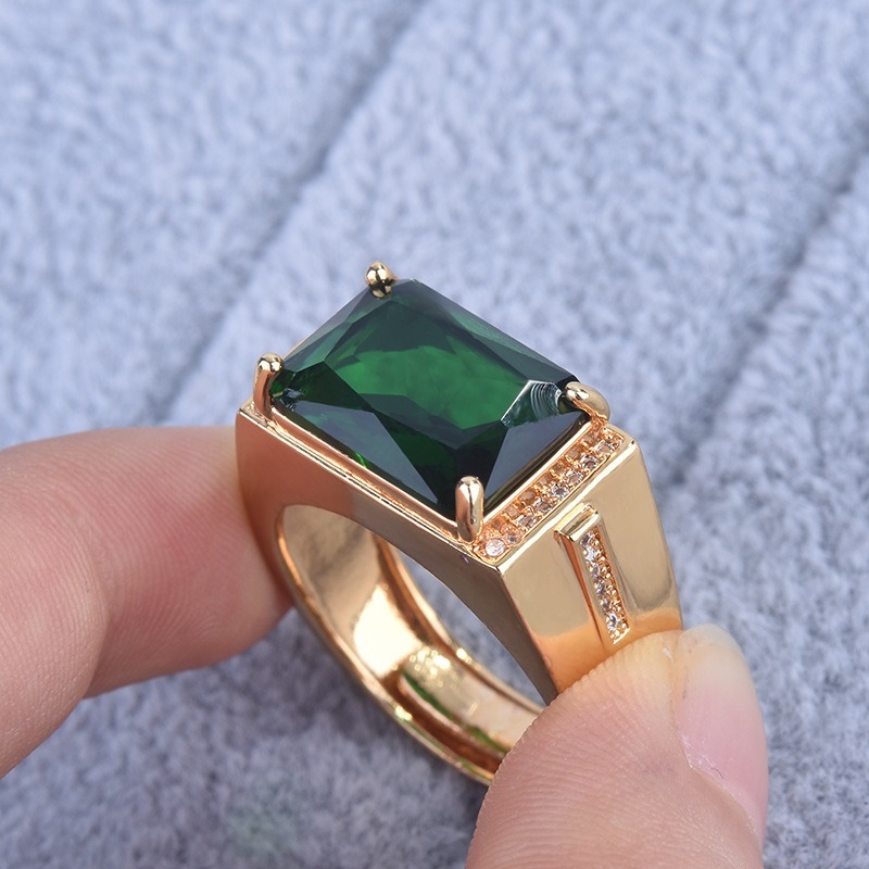 Gaya Baru Hias Emerald Alam Cincin 18K Emas Adjustable Pembukaan