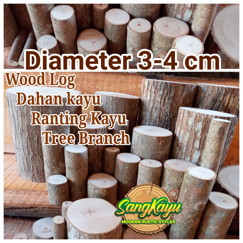 Kayu dahan kayu diameter 3-4 cm bahan craft dekorasi hiasan dinding dl