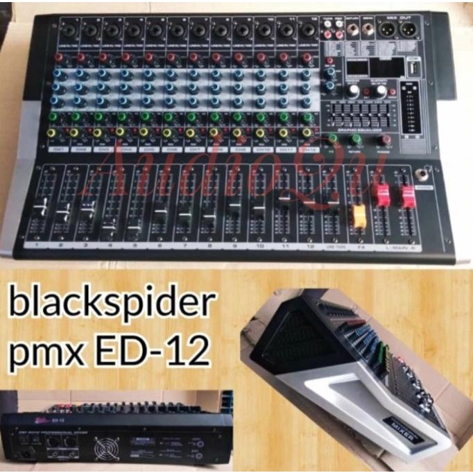 Power Mixer Blackspider ED12 Bluetooth 12 Channel Black Spider ED 12