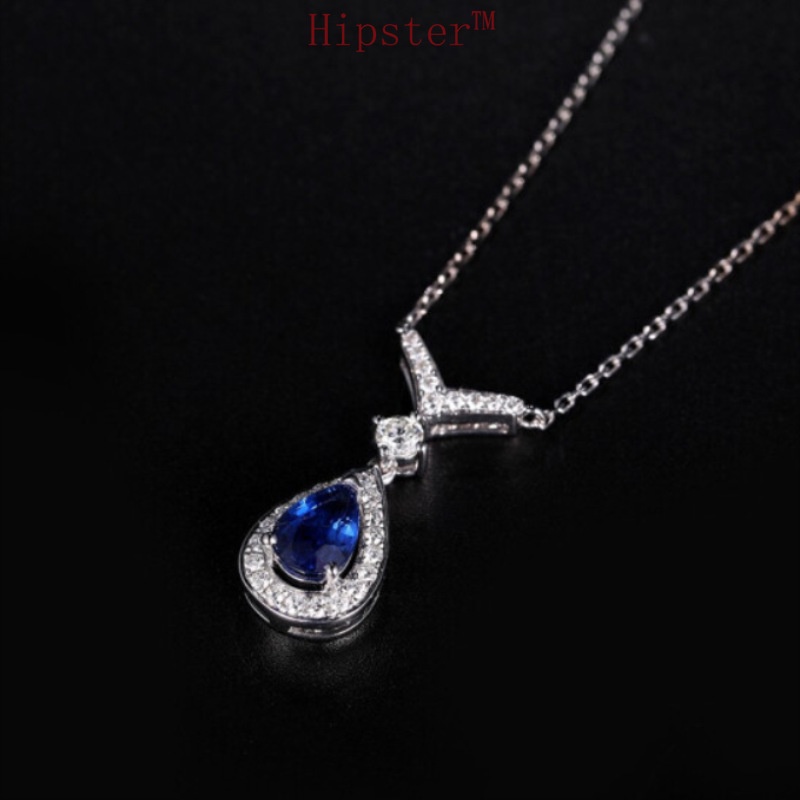 Retro Affordable Luxury Hot Sale Fashion Sapphire Pendant Diamond-Studded Necklace