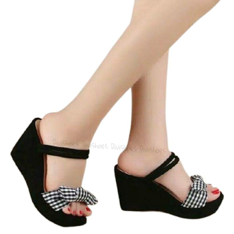 (COD) SENDAL WEDGES DV122 HITAM (REALPICT GESER)