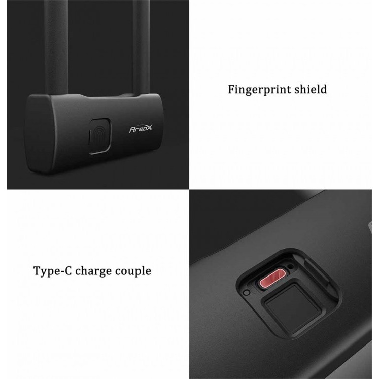 XIAOMI AreoX U8 Gembok Sepeda Anti Maling Fingerprint U-lock - Long