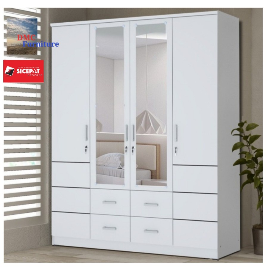 lemari 4 pintu putih lemari baju lemari pakain lemari murah putih