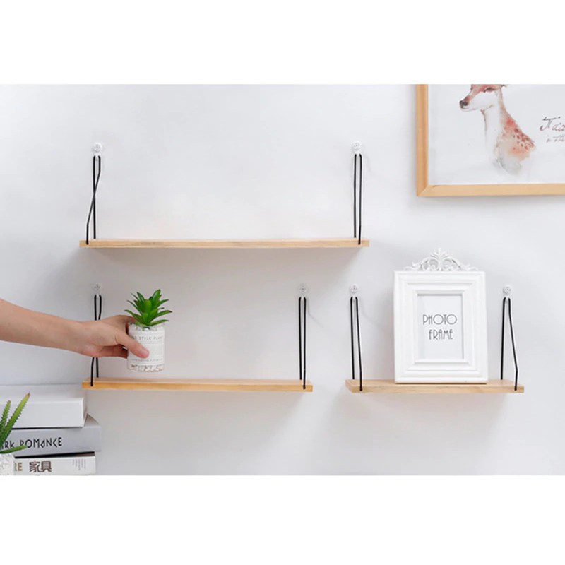 GUNINCO RAKA Rak Dinding Tempel Kayu Besi Hanging Storage Organizer Shelf Organizer Serbaguna