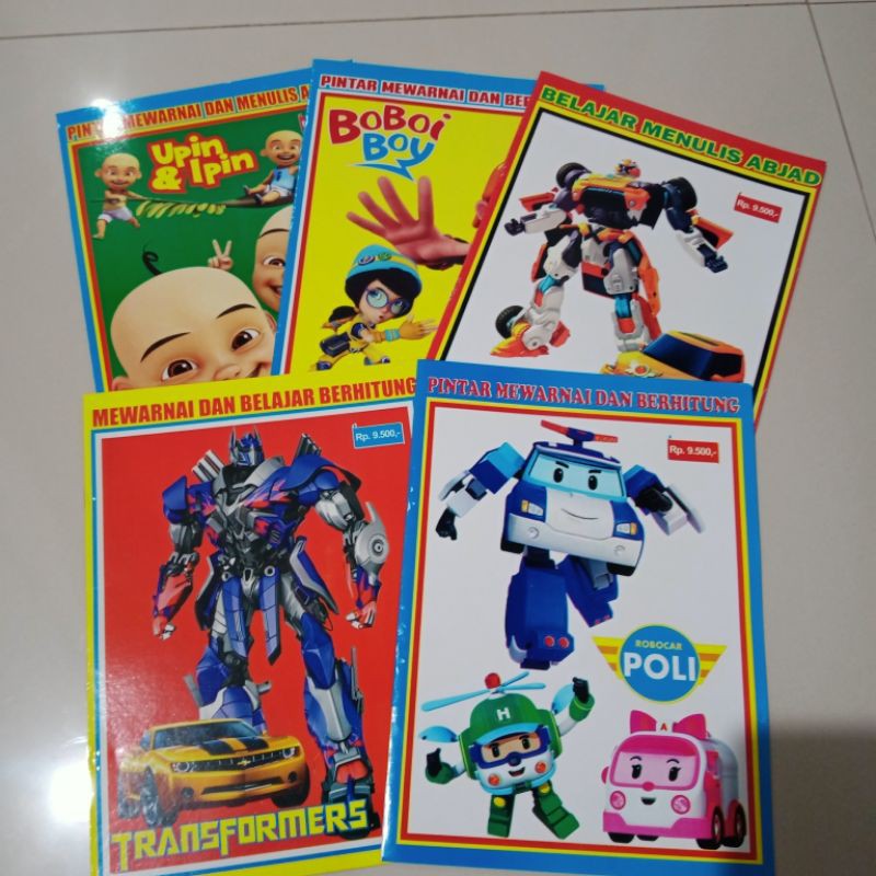 buku paket isi 5 buku, buku mewarnai untuk anak laki laki A4(21×30cm)