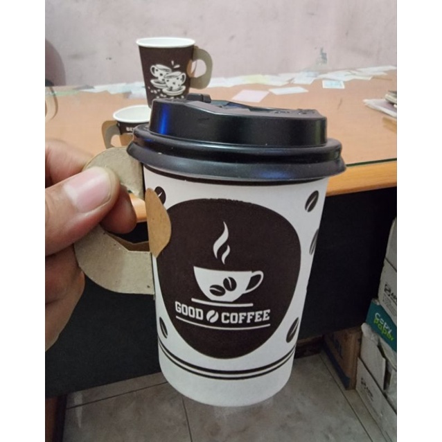 Hot Paper Cup Motif / Gelas Kertas Motif 9 Oz / Paper Cup Handle - tanpa tutup @ 50 pcs