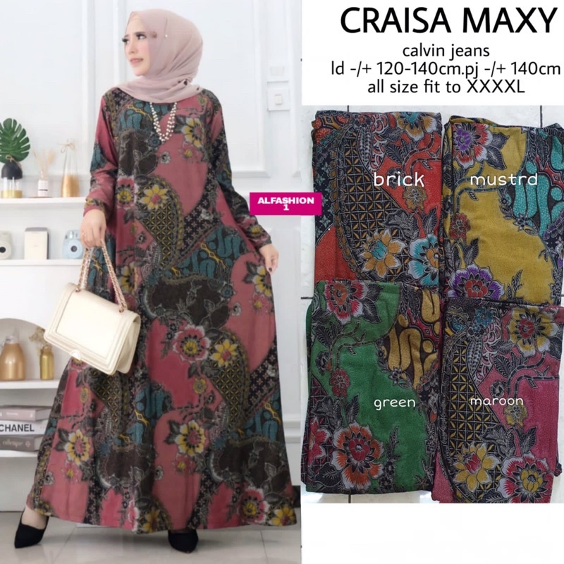 Gamis Jumbo Pesta Kondangan Motif Batik Bunga Bunga Cantik Calvin Jeans Ld 120 130