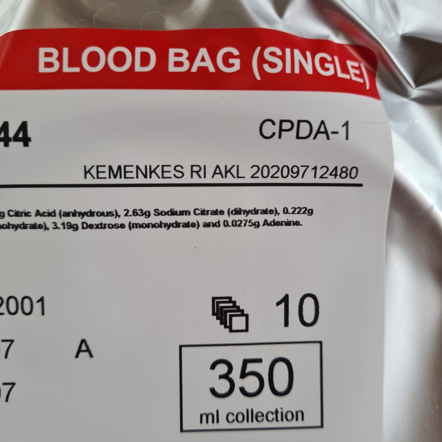 Blood Bag Single 350 Ml / Kantong Darah JMS 350ml / Blood Bag 350cc