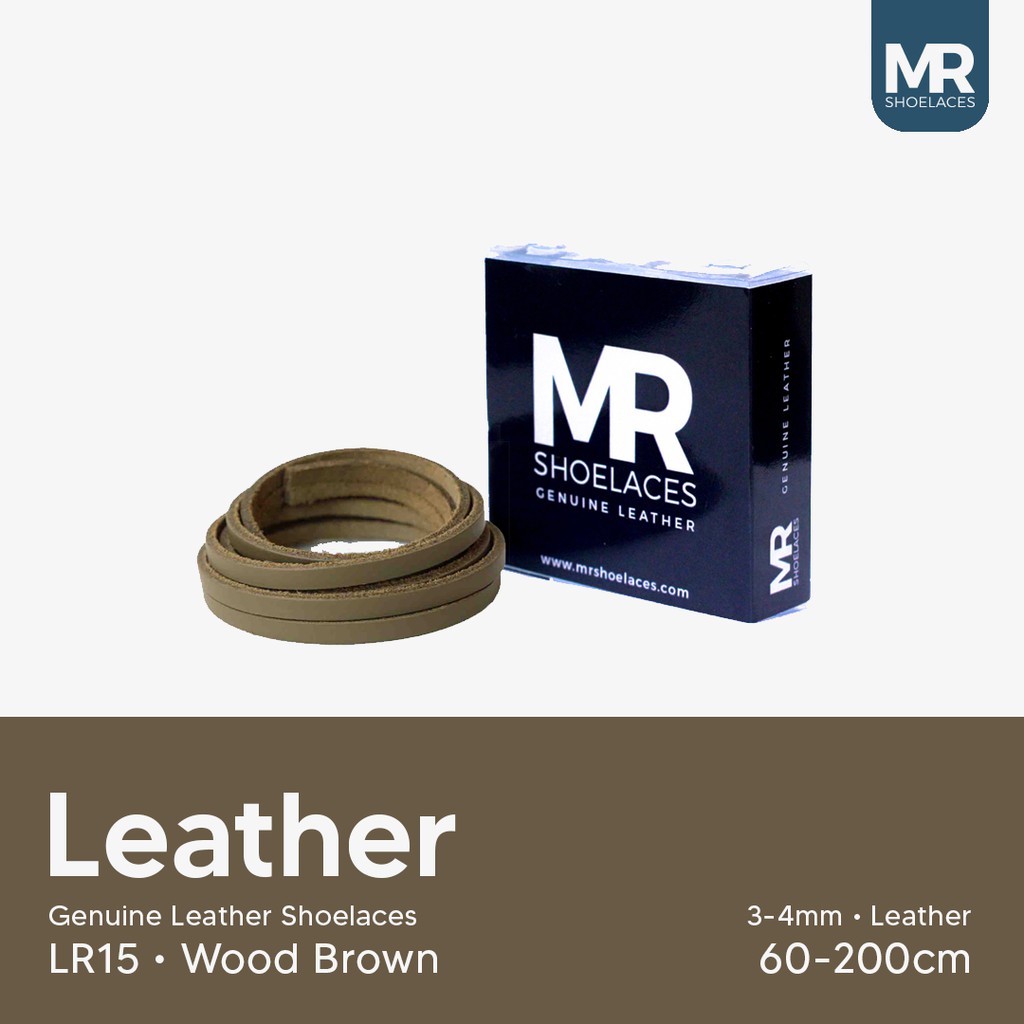 MR Shoelaces LR15 Wood Brown (Coklat) - Tali Sepatu Kulit 60cm 80cm 100cm 120cm - Premium Leather Shoelace