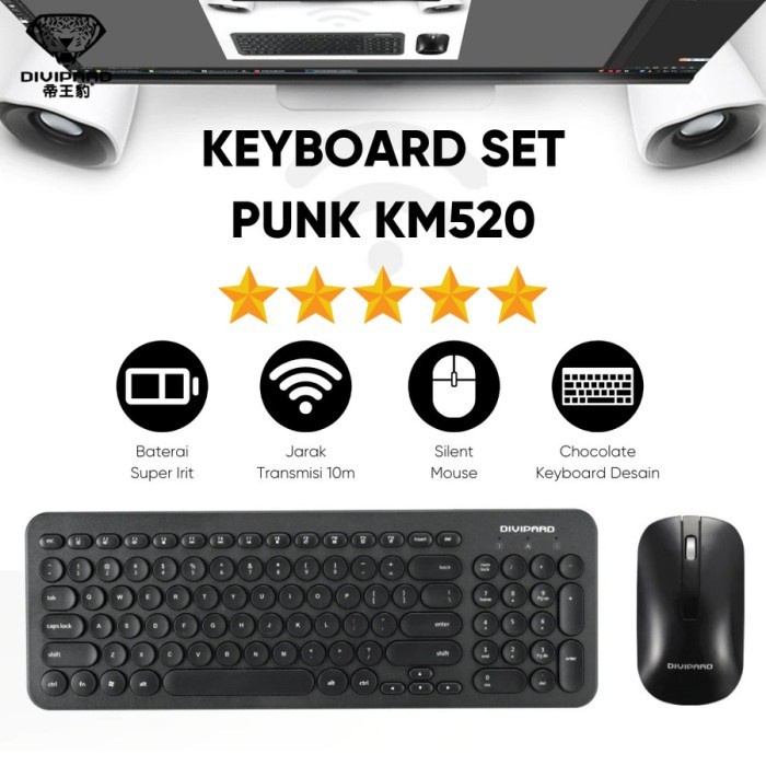 Keyboard Mouse Combo Wireless Divipard KM520 Ultra Slim Silent