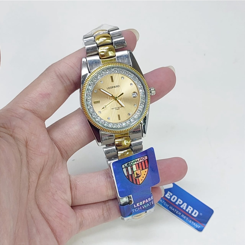 Jam tangan pria LEOPARD 1811 tali rantai stainless tanggal aktif pria