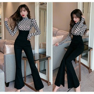 SW 114 jumpsuit atasan  lengan panjang kotak  kotak  overall 