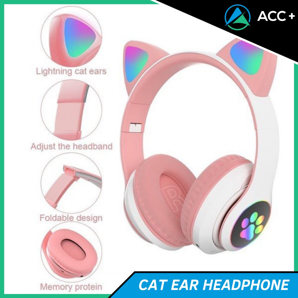 Cat Ear Headphone Bluetooth LED Wireless Stereo Bass Tipe STN-28