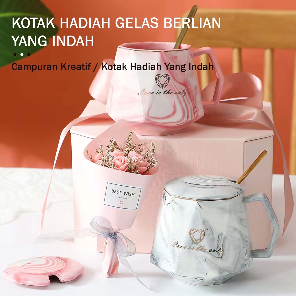 Set kotak hadiah gelas keramik couple gaya eropa utara gelas kopi mug hadiah pernikahan Mangkok Keramik