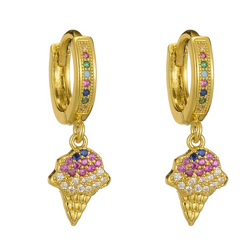 1 Pasang Anting Tusuk Bentuk Buah Nanas Mini Warna Gold Hias Zircon Pelangi Gaya Bohemian Untuk Wanita