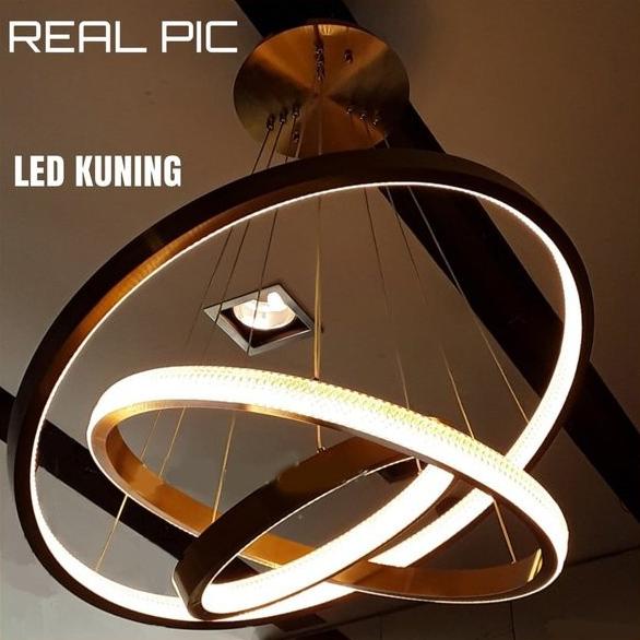 Lampu Hias Gantung Modern Led Gold Ring Susun 3 Layer Permium Design