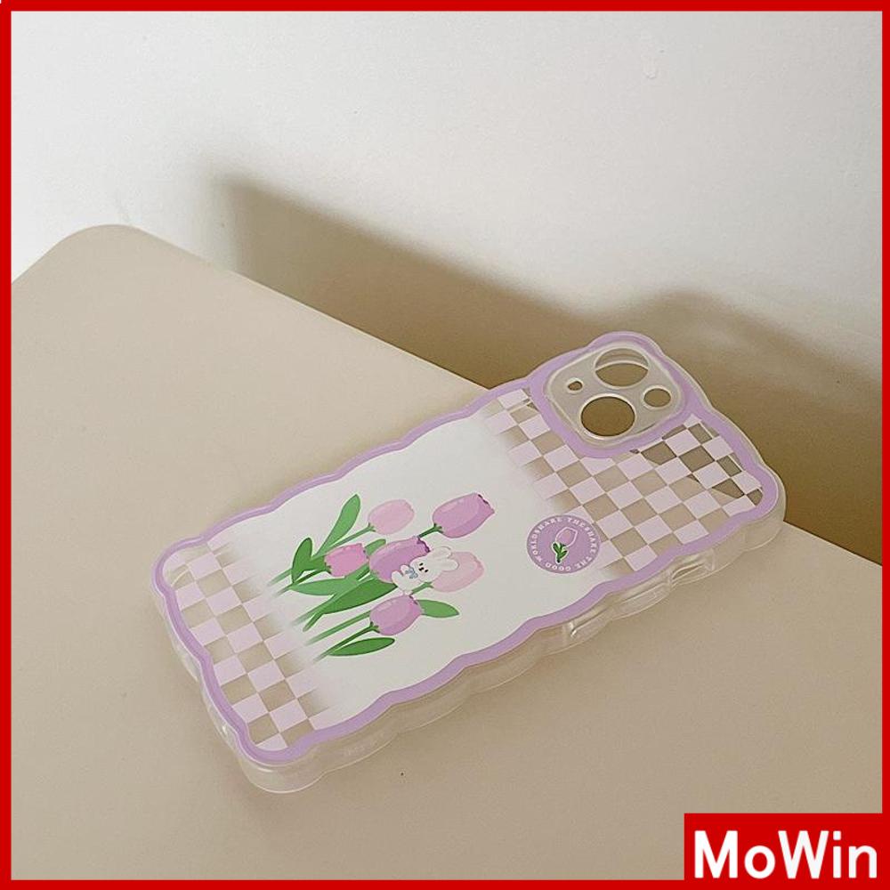 iPhone Case Silicone Soft Case Clear Case Wave Non-Slip Shockproof Camera Full Coverage Protection Purple Tulip Flower For iPhone 13 Pro Max iPhone 12 Pro Max iPhone 11 iPhone7Plus