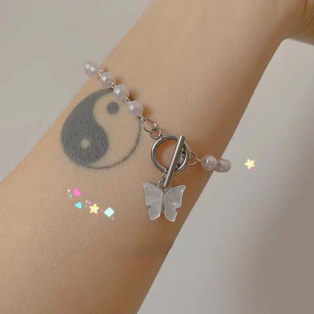 Gelang Liontin Butterfly Aksen Mutiara Gaya Retro Korea Jepang Untuk Wanita