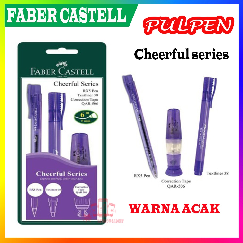 FABER CASTELL CHEERFUL SERIES - HIGHLIGHTER - TIPEX - PEN - PAKET FABERCASTELL ALAT TULIS POLPEN - PULPEN- TIPE X