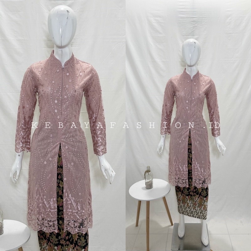 Kebaya Tunik Kerah Sanghai Kombinasi Payet / Kebaya Tunik tile  / Kebaya Modern / kebaya Pesta / Kebaya Ibu Besan