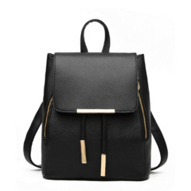 Vicria Tas Ransel Branded Wanita - Women Office Korean PU Leather - Hitam