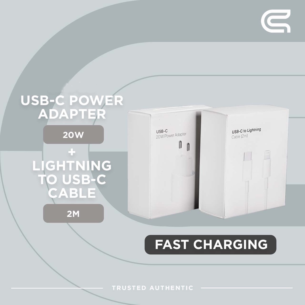 Charger Set Fast Charging - Lightning To USB-C 2 Meter &amp; Adapter 20 Watt