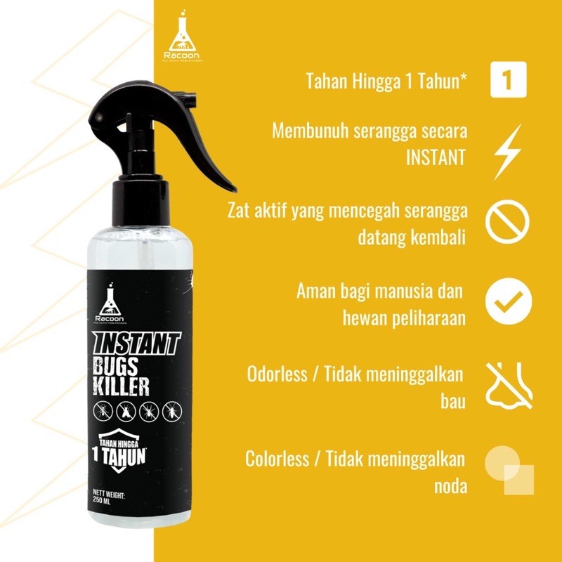 RACOON Instant Bugs Killer Obat Cairan Anti Kecoa Semut Serangga TAHAN 1 TAHUN 1X SEMPROT (ALKOHOL)