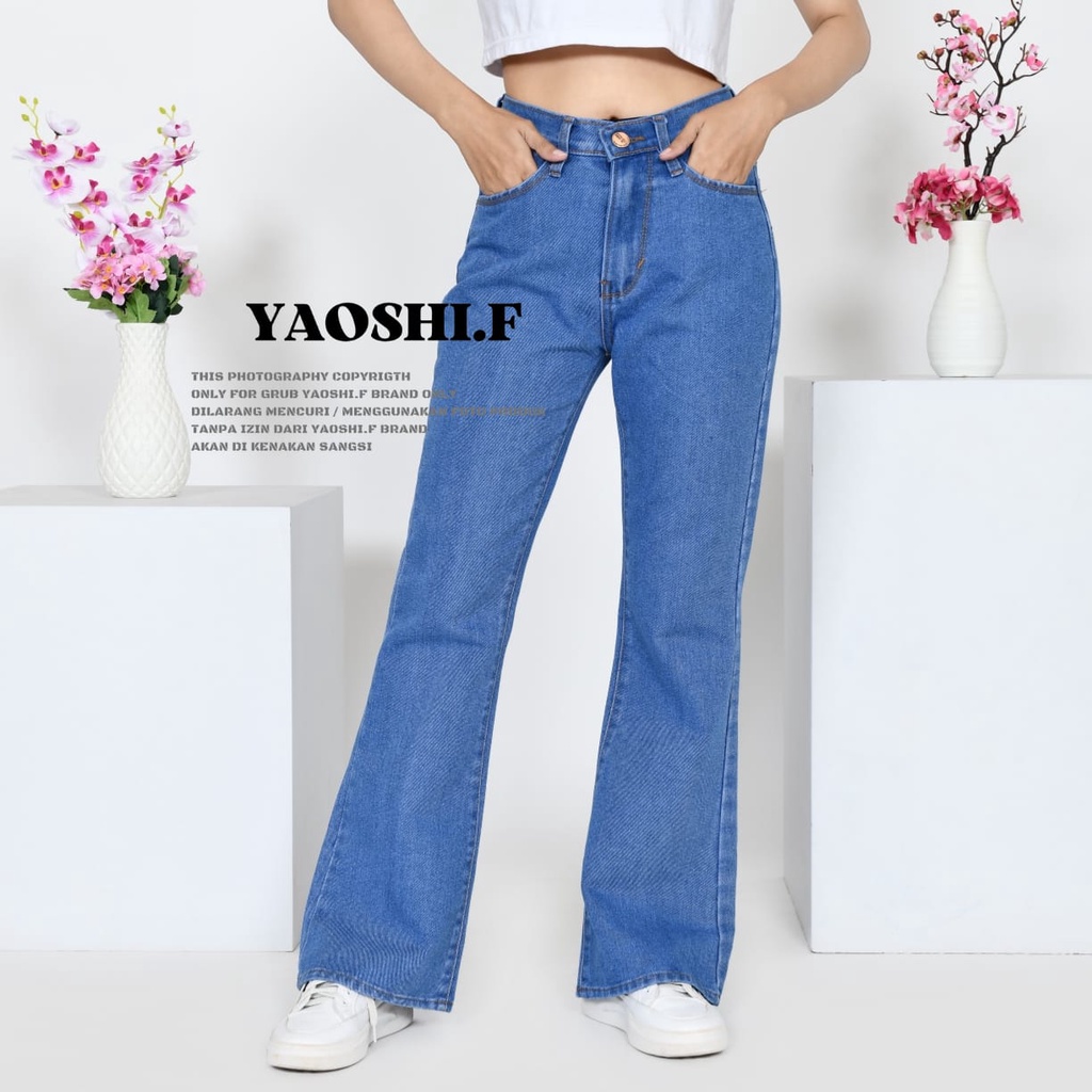 YAOSHI -  HW Boyfriend Cutbray Jeans Wanita - Boyfriend  Celana Cutbray Jeans Avici Boot Cut Size 27-34