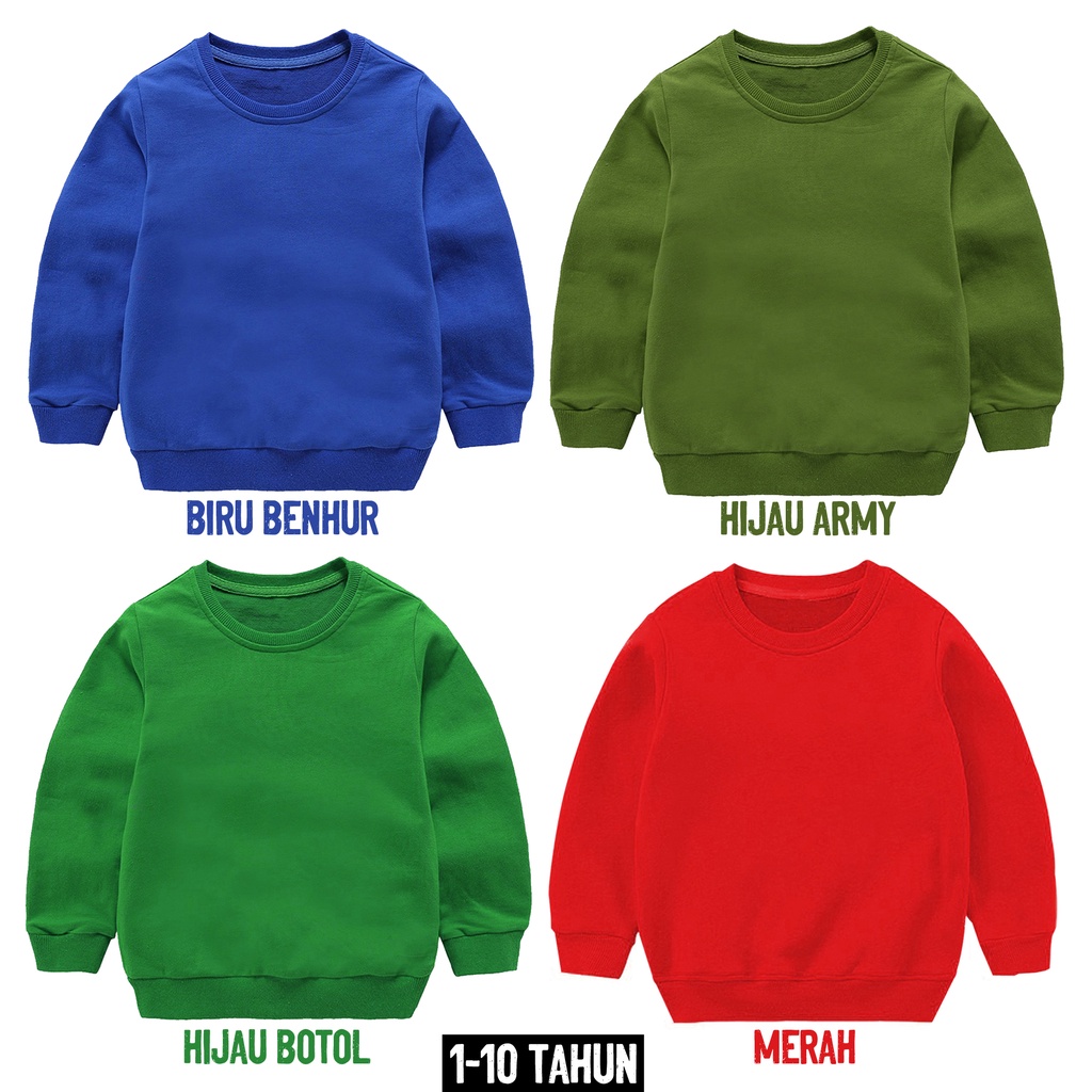 SWEATER POLOS ANAK 1-10 Tahun S M L XL XXL CREWNECK ANAK POLOS SWEATER CREWNECK ANAK POLOSAN SATUAN UNISEX BASIC SIGN CLOTH