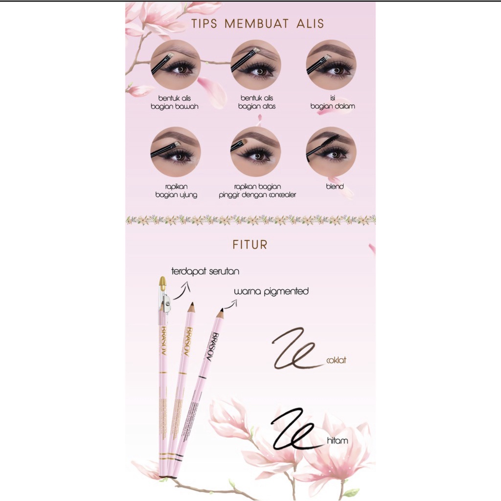 BRASOV Eyebrow Pencil 3 in 1 Pensil Alis + Sharperner + Brush | 2 in 1 +Rautan saja BPOM