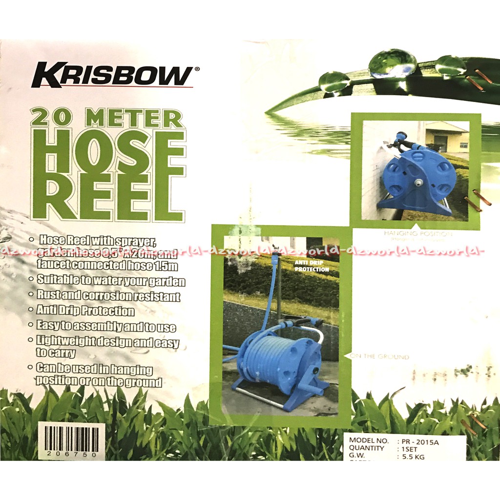 Krisbow Hose Reel 20 Meter Selang Panjang bisa digulung 20m Selang Gulung Biru Hose Reel Kran Semprot Mobil Tanaman