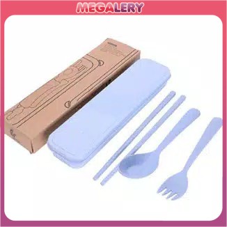 Alat Makan Sendok Sumpit Garpu Alat Makan Box Korea Travelling Set 3IN1 Bahan Plastik