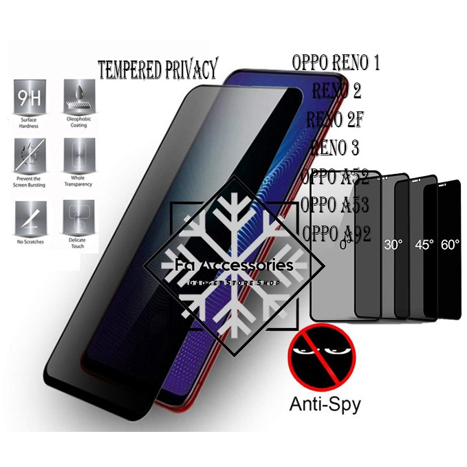 FA Tempered Glass Privacy Anti Spy Full Oppo reno 1 6,4 6,6 2 2f 3 5 6 7 7Z 8 8Z Z PRO a52 A53 A54 A54S A55 a33 A78 A785G a92 4G 5G GORES