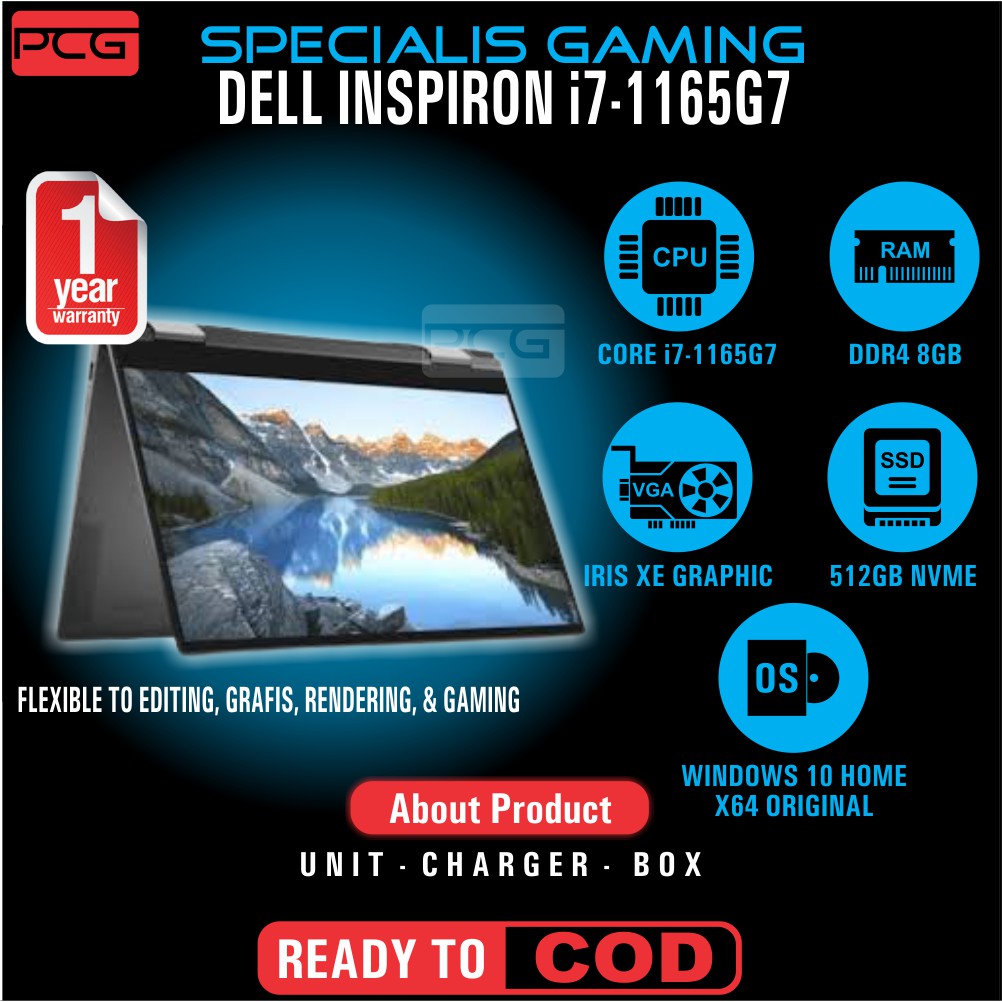 LAPTOP GAMING EDITING RENDERING DESAIN  DESIGN GRAFIS DELL INSPIRON TOUCH  i7 1165G7 RAM 8GB SSD 512