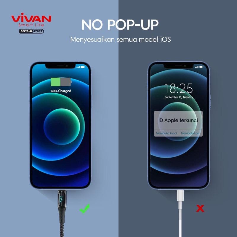 A_    Vivan VIL100 Kabel Data Lightning iPhone Fast Quick Charging Cable Smart Digital Display 12W 2.4A 1M