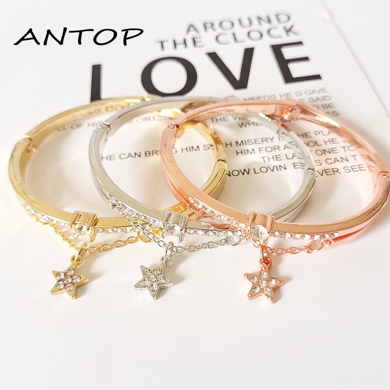 Gelang Wanita Titanium Fashion Korea Permata Berlian Bintang Rumbai Anti Karat  ANTOP-1