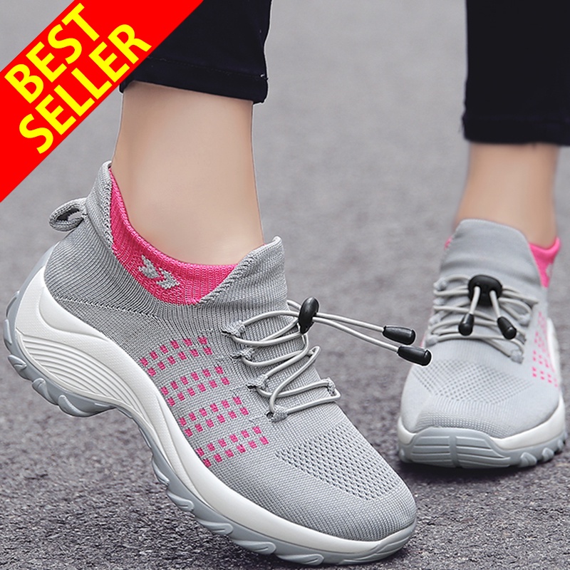 QINGSHUI Baru Tiba Sepatu Wanita Sepatu Platform Wanita Sepatu Berjalan Wanita Sepatu Kets Kaus Kaki-Mesh Slip on Air Cushion Lady Girls Modern Jazz Dance Easy Sepatu