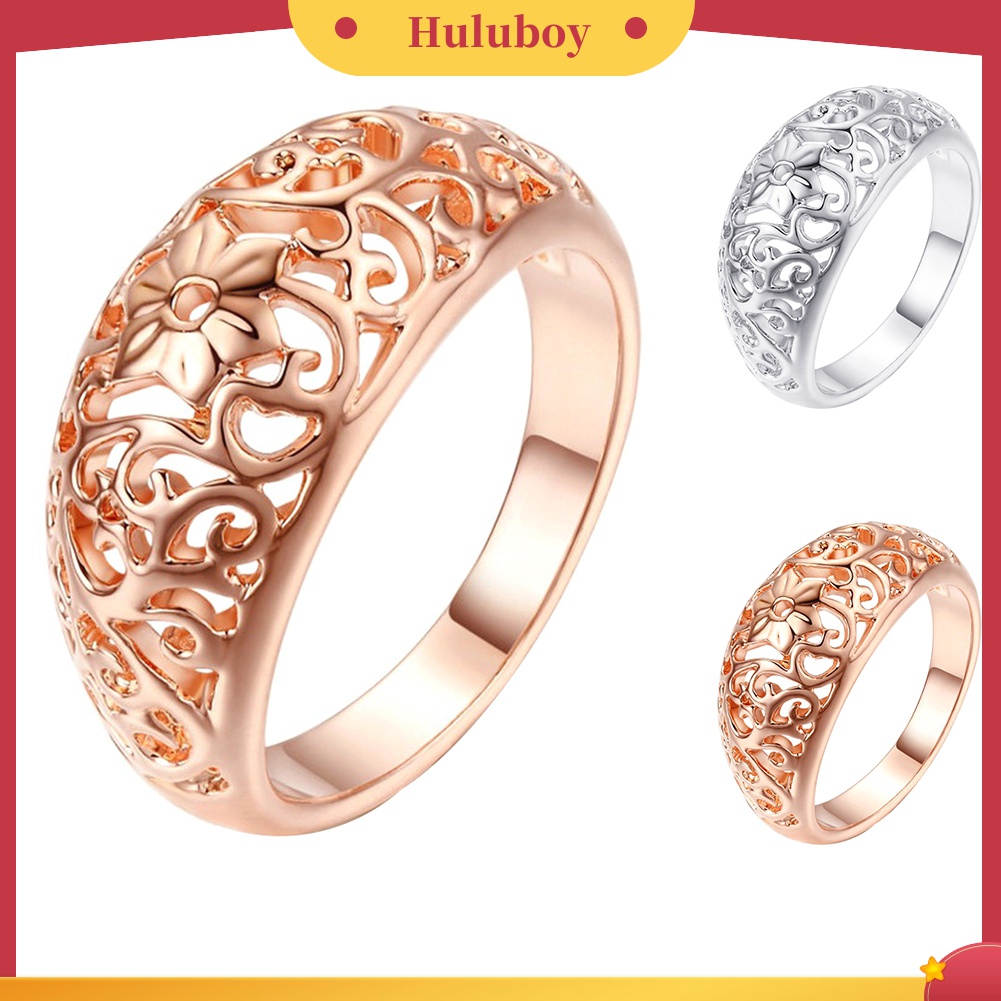 Huluboy Cincin Tunangan Desain Bunga Hollow Handmade Untuk Wanita