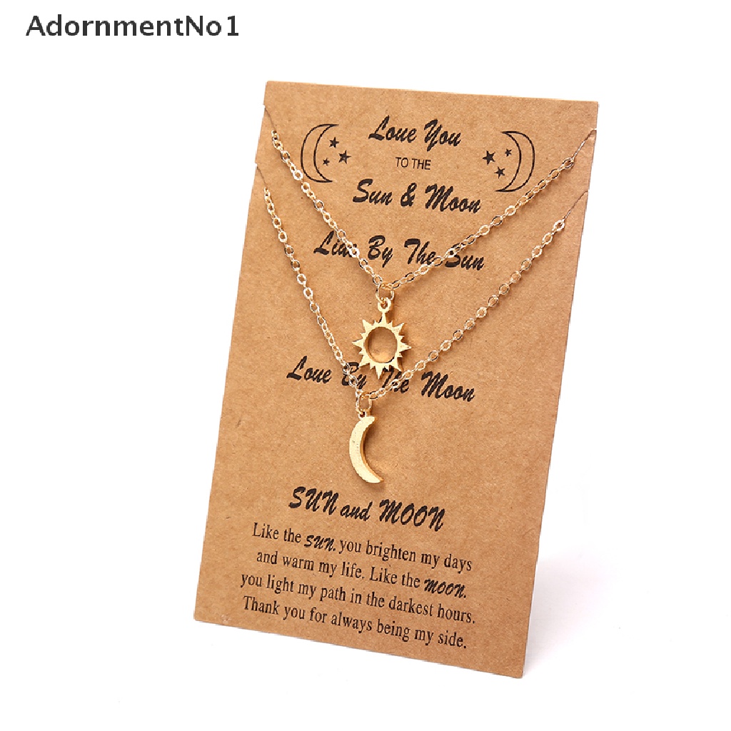 (AdornmentNo1) 2pcs / Set Kalung Rantai Stainless Steel Liontin Bulan + Matahari Untuk Pasangan / Pria / Wanita