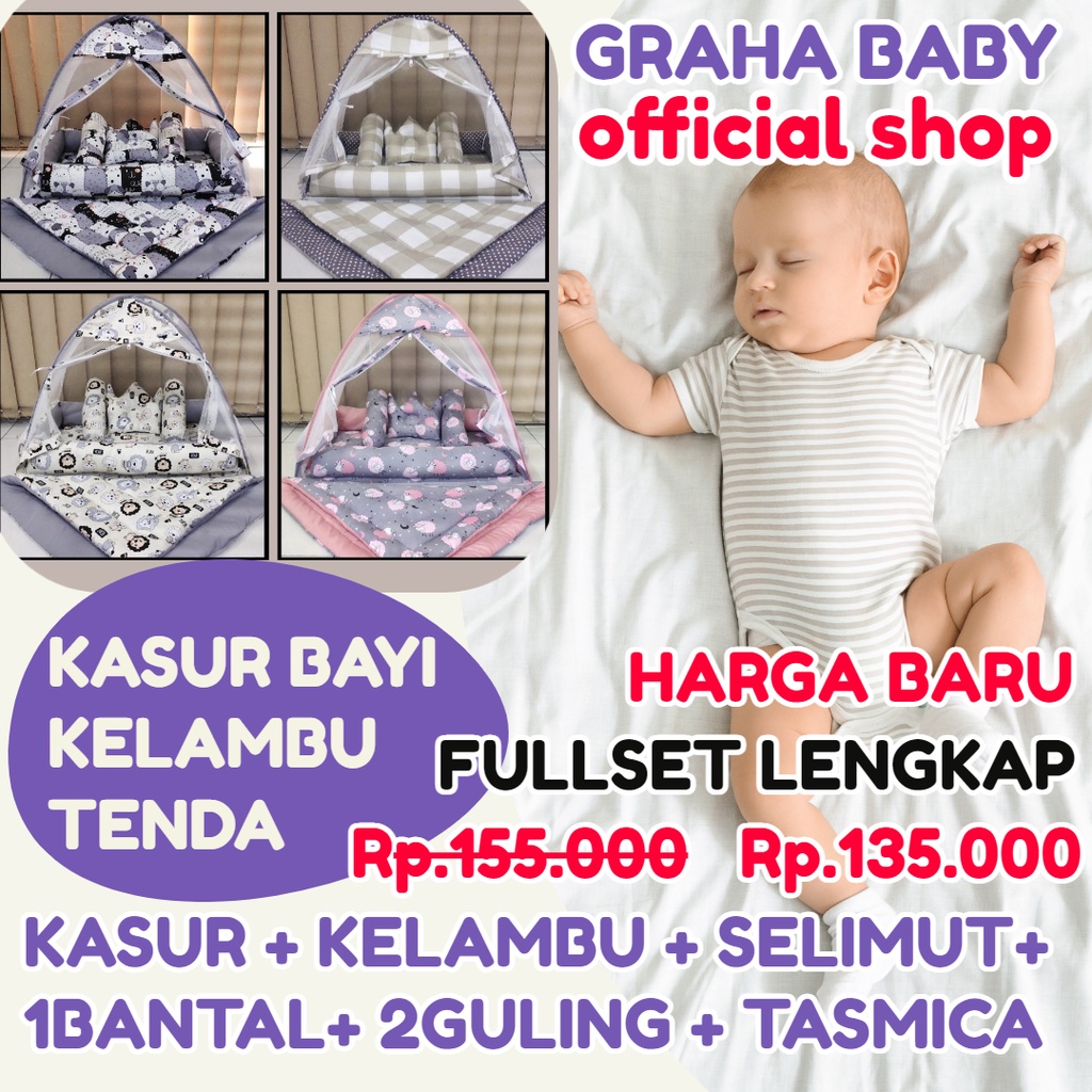 GRAHASTABEST-SELLER Kasur Bayi Kelambu dan-Bedcover Motif Archery x Polkadot-navy CBNK 029 PLUS NON FURING