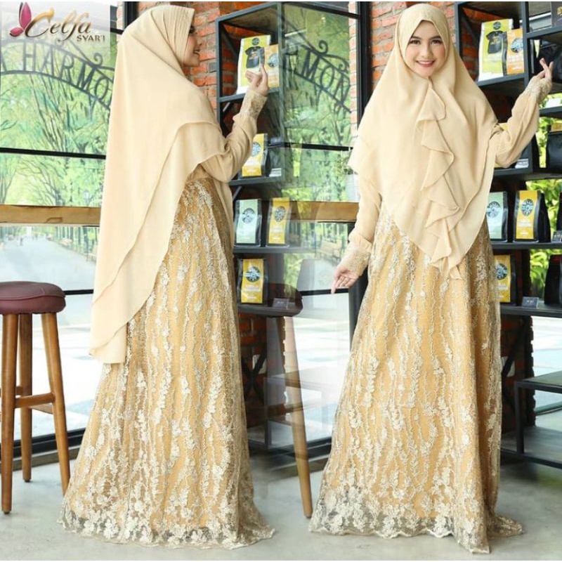 Gamis mewah gamis kondangan brand gamis brukat CelFa syar'i